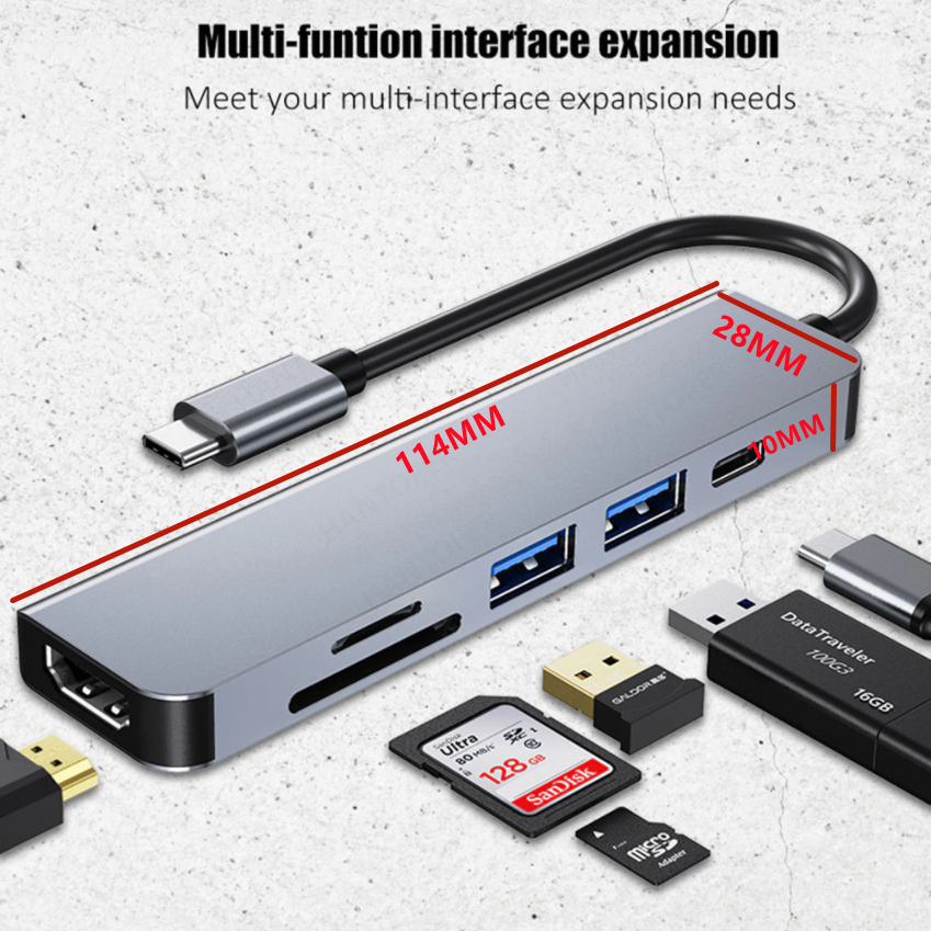 USB HUB TYPE C HUB Adapter 6 in 1