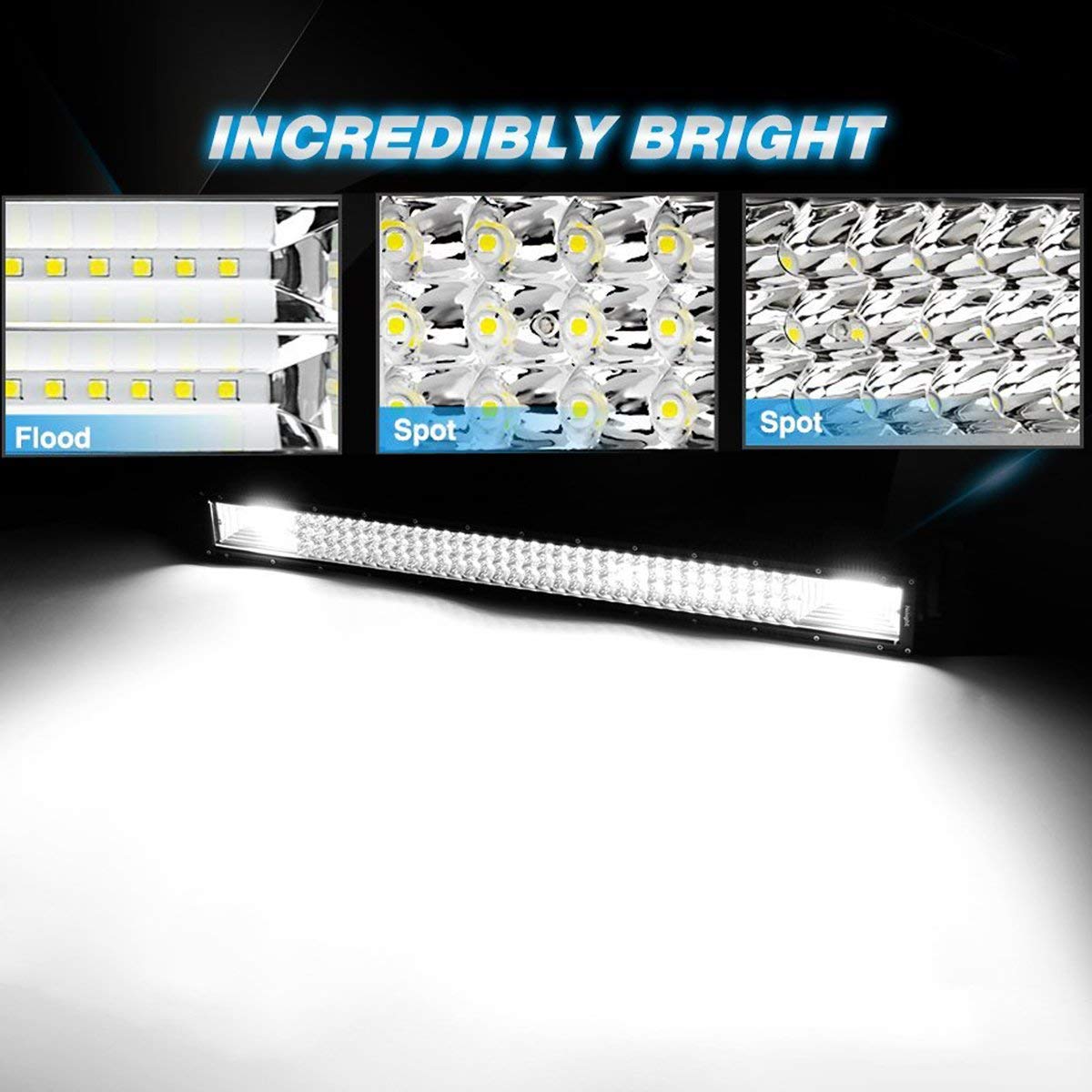 324W Triple Row Spot Flood Beam Light Bar Driving LED Work Lights