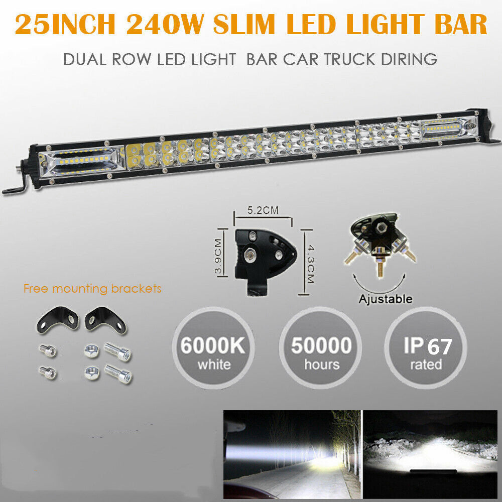240W 25 Inch Double Row Slim LED Work Light Bar Offroad