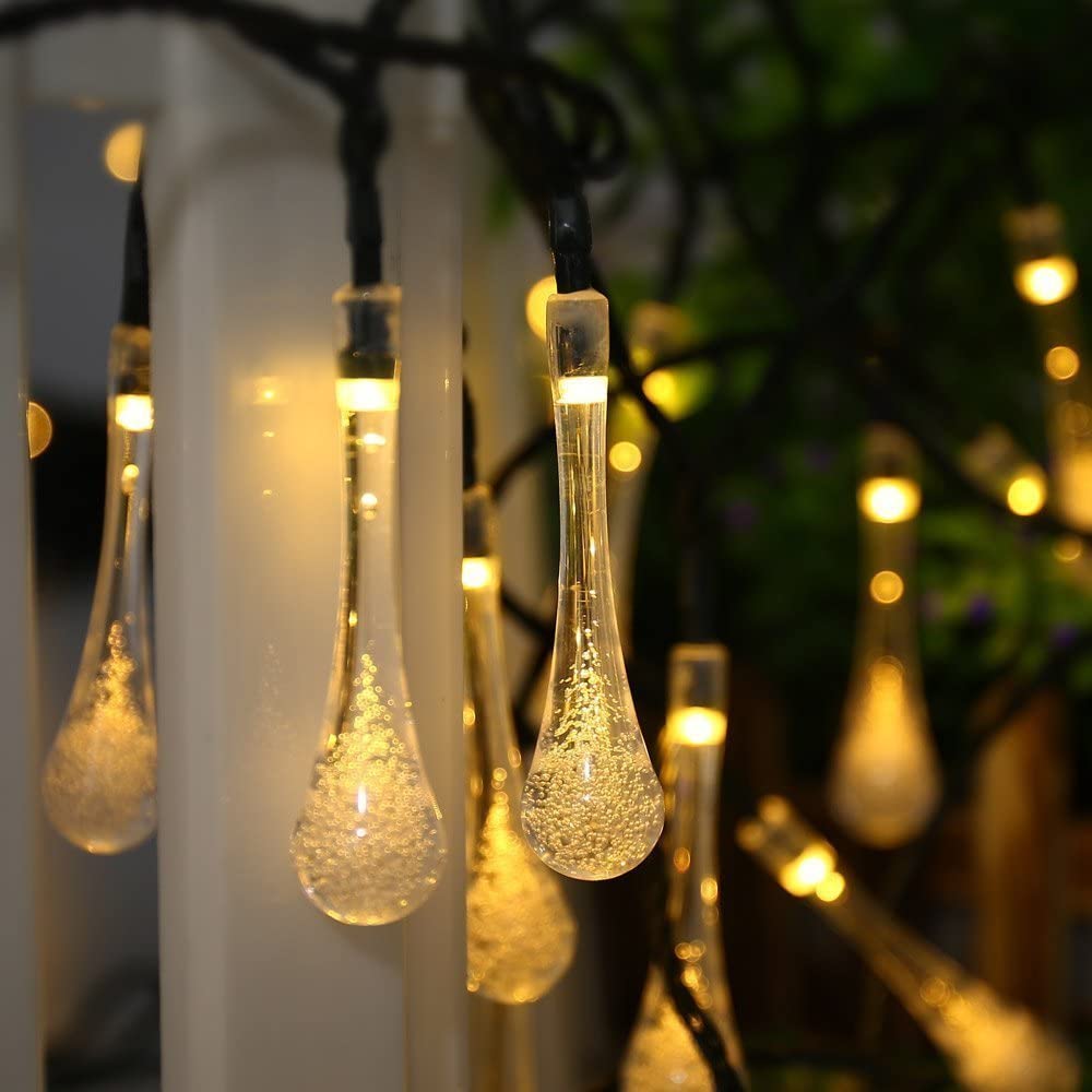 6.5M 30 Leds Solar Water Drop String Lights 8 Modes LED Fairy Light for outdoor Decoration