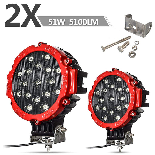 2PCS 7 inch 51W Offroad Car Spot Beam  Led work Driving Light-RED SHELL