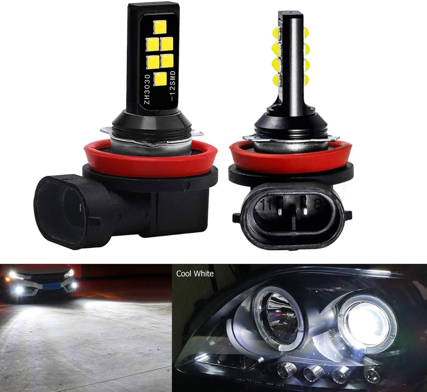 2PCS 12V 1400 Lumens Car H11/H8/H9 LED Fog Light -6000K WHITE