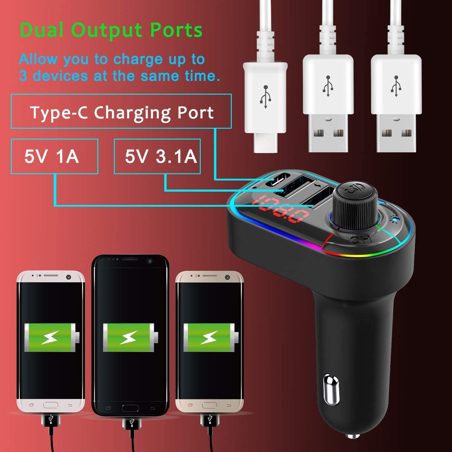 Car Bluetooth FM Transmitter/5.0 Car Wireless Radio Car Receiver Adapter kit