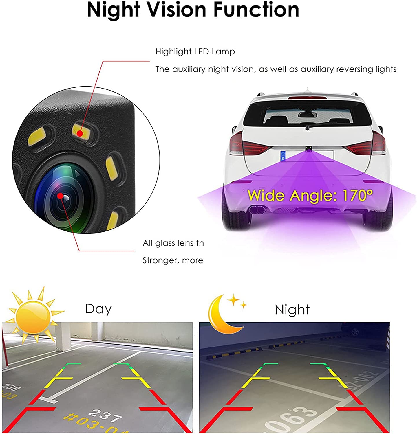 12V Car 8 LED Hd Reverse Camera with Night Vision, Backup Rear View Camera