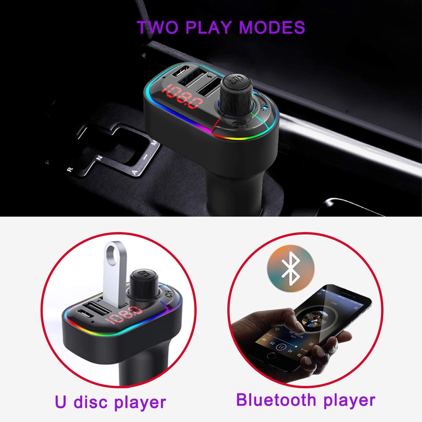 Car Bluetooth FM Transmitter/5.0 Car Wireless Radio Car Receiver Adapter kit