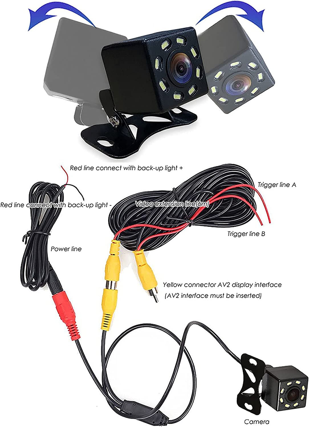 12V Car 8 LED Hd Reverse Camera with Night Vision, Backup Rear View Camera