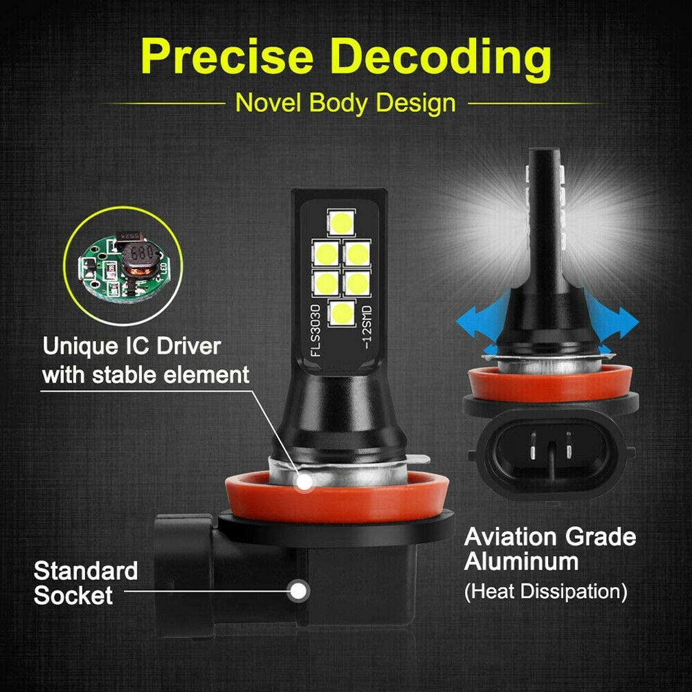 2PCS 12V 1400 Lumens Car H11/H8/H9 LED Fog Light -6000K WHITE