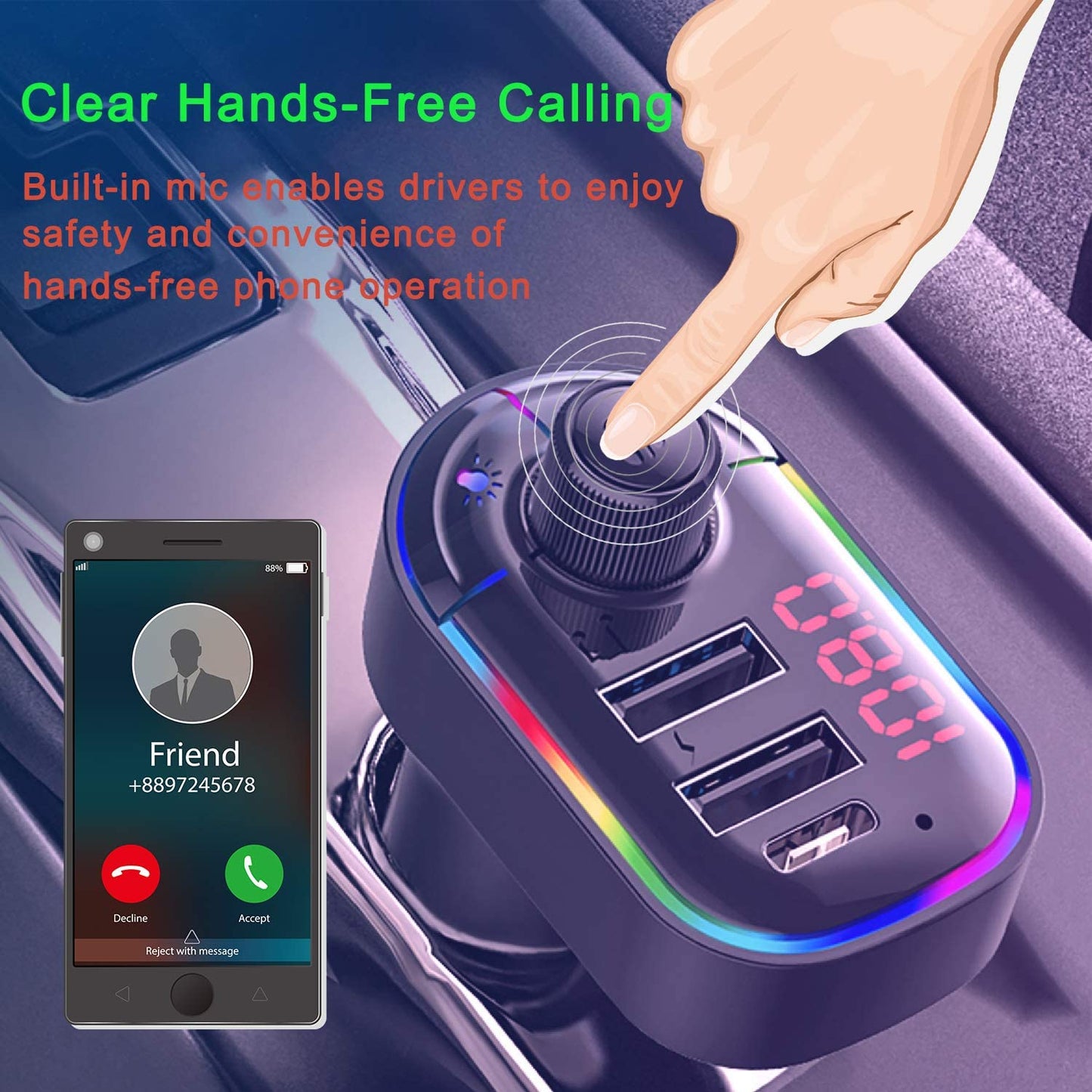 Car Bluetooth FM Transmitter/5.0 Car Wireless Radio Car Receiver Adapter kit