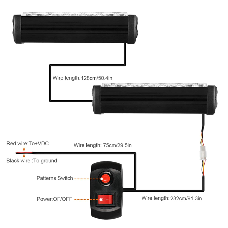 2 PCS 6SMD 12V-24V Car Strobe lights/Flash lights/ Warning Lights- 7 Modes