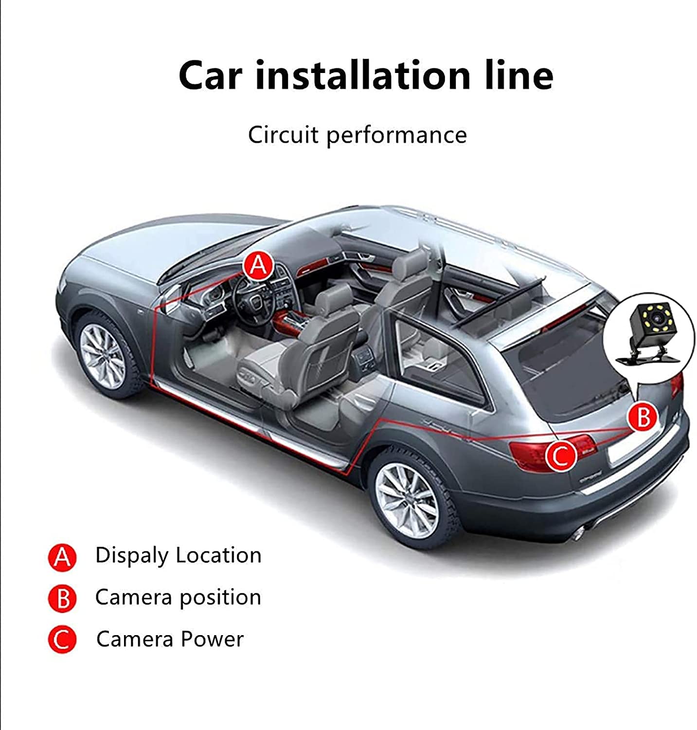 12V Car 8 LED Hd Reverse Camera with Night Vision, Backup Rear View Camera