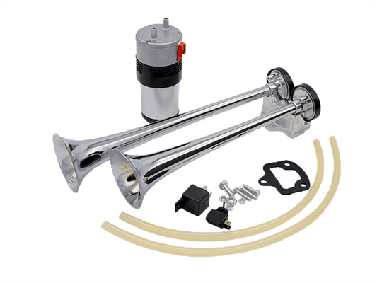 12V  2 Sounds Dual Trumpet Chrome Zinc  Super Loud Air Horn-ROAD MONSTER