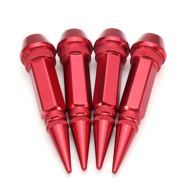 4PCs Red Long Spike Spiked Tire Valve Stem Caps Metal Thread Wheel Tires
