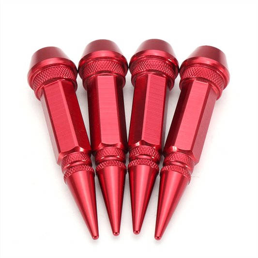 4PCs Red Long Spike Spiked Tire Valve Stem Caps Metal Thread Wheel Tires