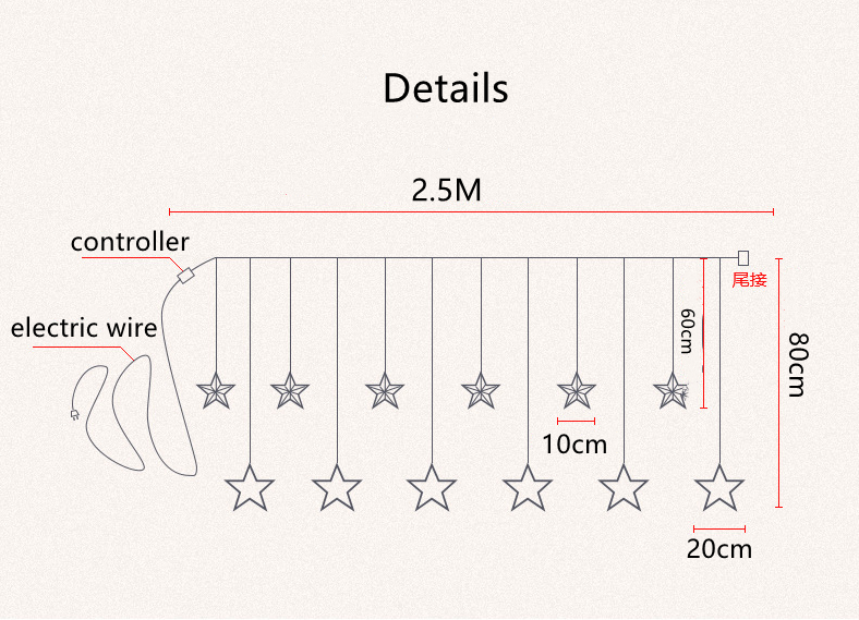 AC Powered Window Curtain String Light For Indoor Decoration