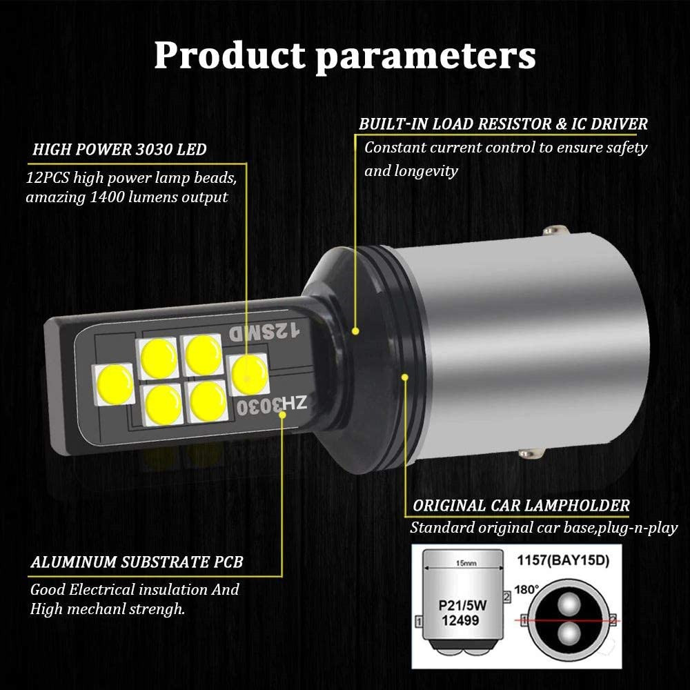 2PCS ×24V White 1157 Led Lights Bulbs