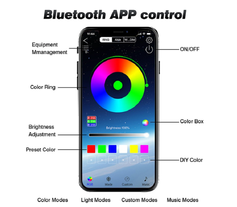 RGB Car Window Decorative Led Lights With Bluethooth