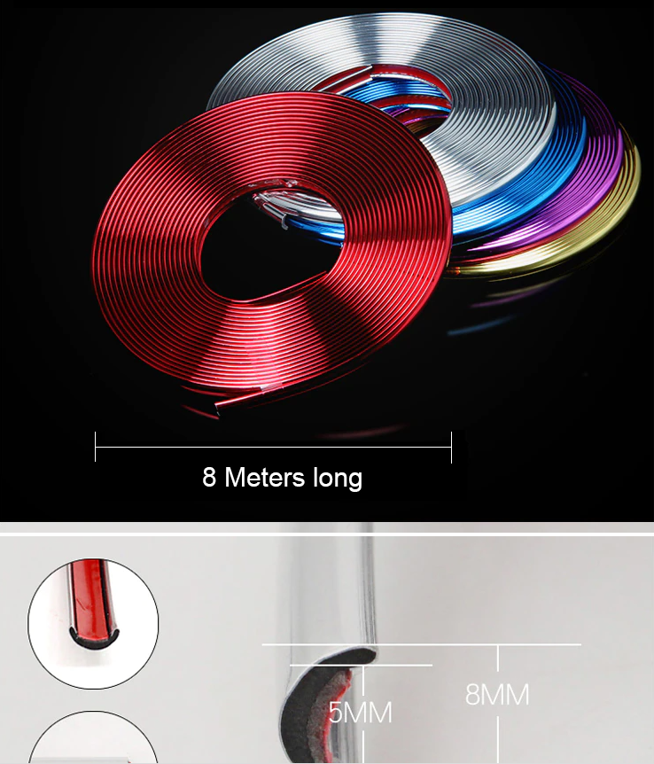 8M Car Protection Roll Car Wheel Rim Sticker Chrome Wheel Decoration Auto Tire Rims Plated Strip Decoration Car-styling Exterior