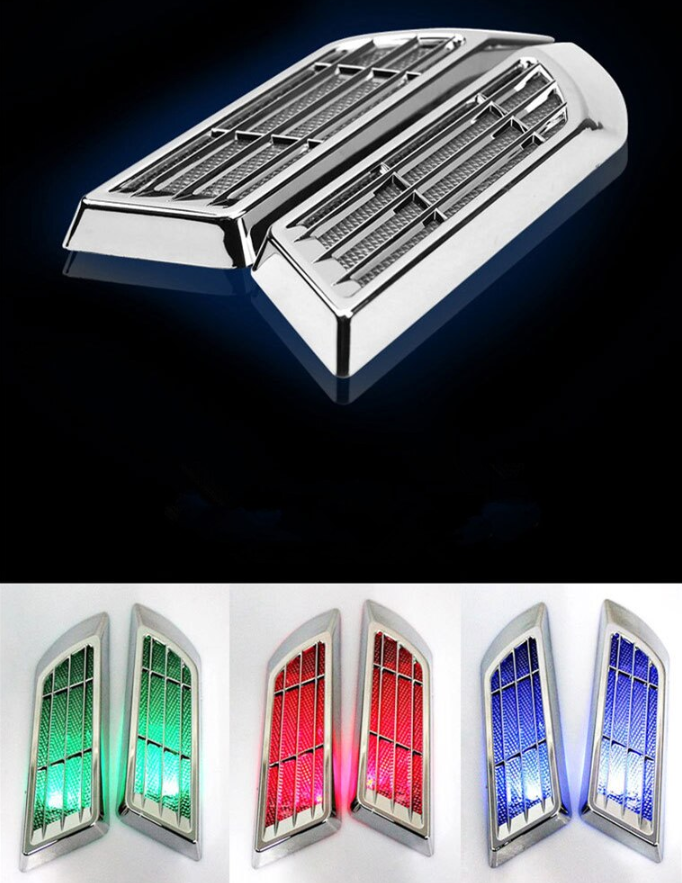 2PCS Car Luminous Leaf Panel Solar Warning Light Hood, Imitation Fake Air Inlet and Outlet Atmosphere Lights