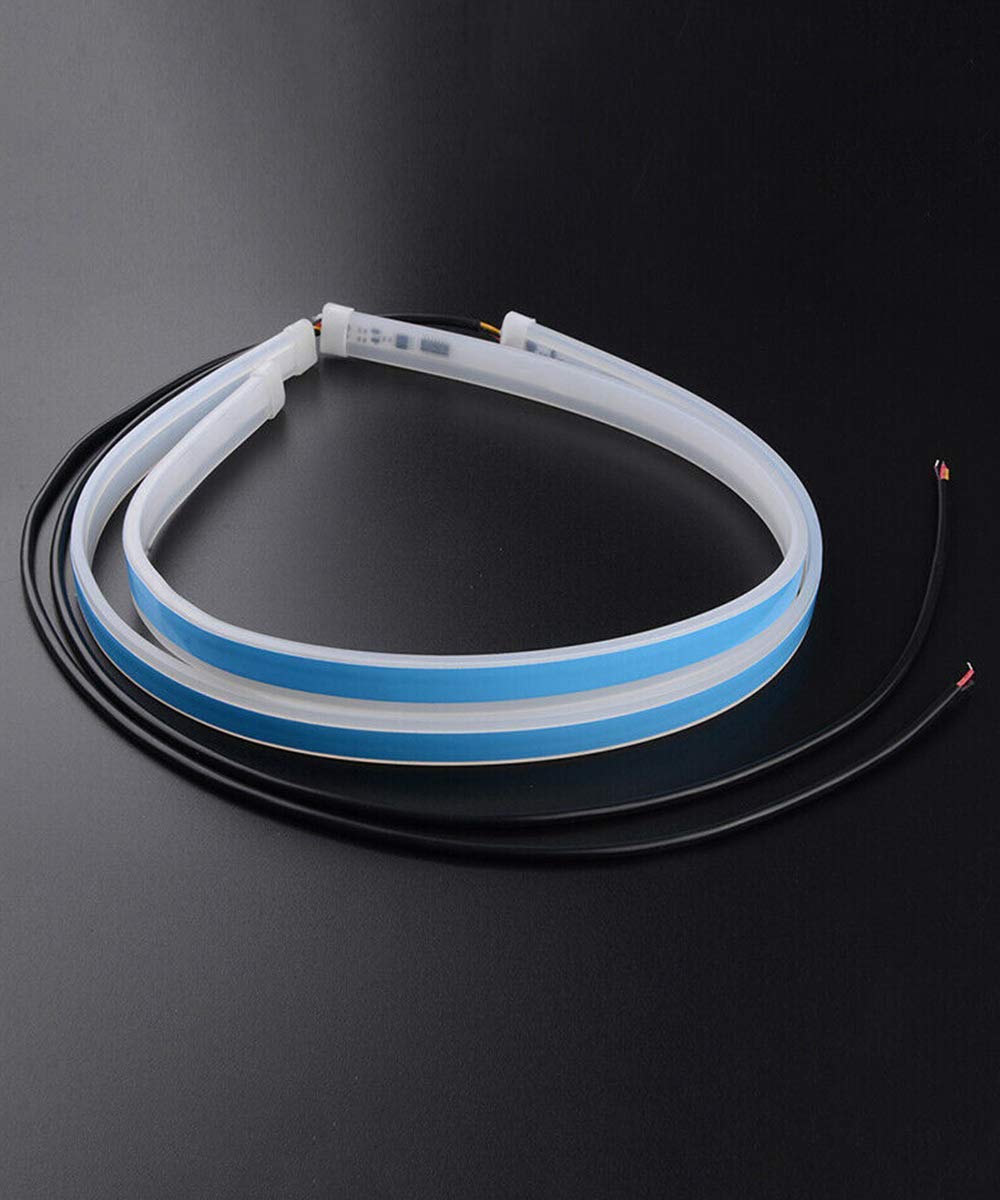 2PCS 12V 45CM  Flexible DRL Lights + Yellow Indicator with Turn Sequential Flow