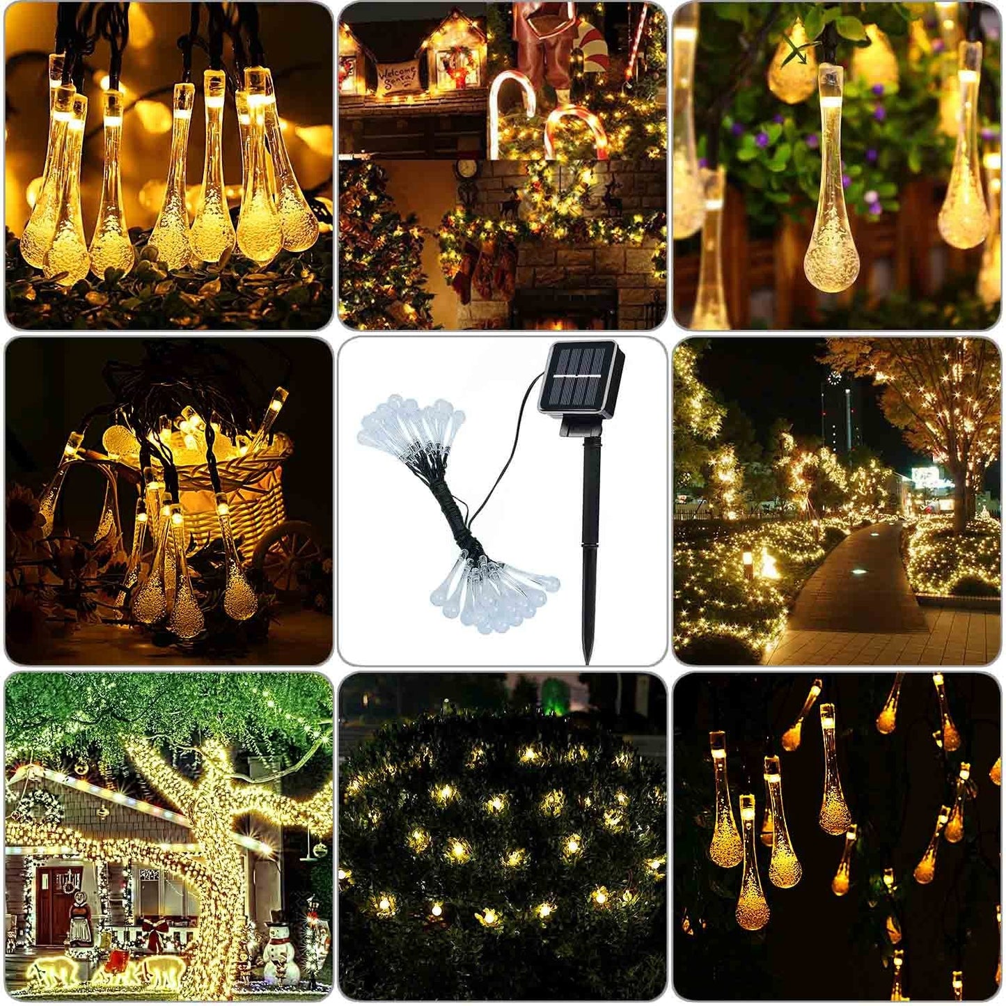 6.5M 30 Leds Solar Water Drop String Lights 8 Modes LED Fairy Light for outdoor Decoration
