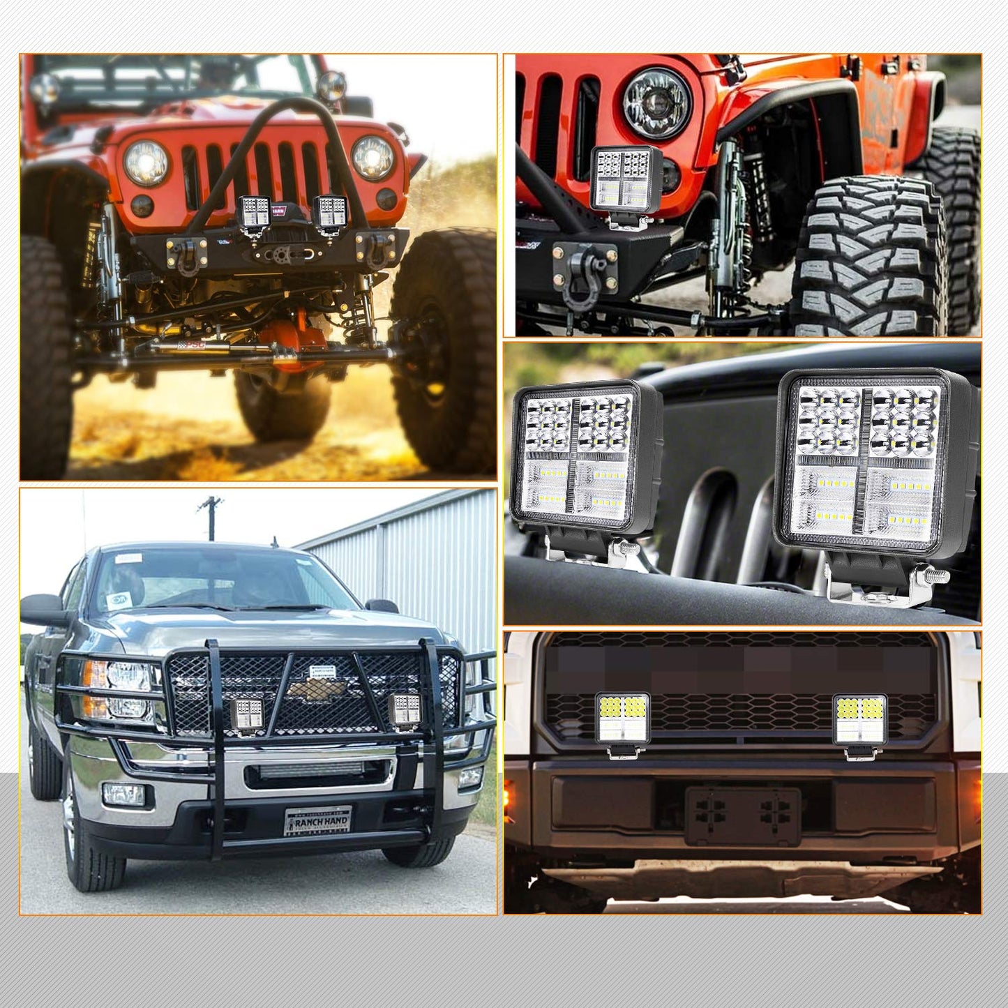 4 Inch 40W Square Fog Lights with Amber STROBE LED Spot Flood