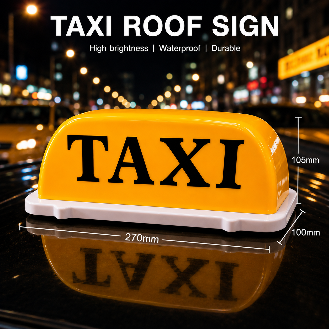 Rechargeable LED Taxi Light – Waterproof Car Roof Light with Magnetic Base