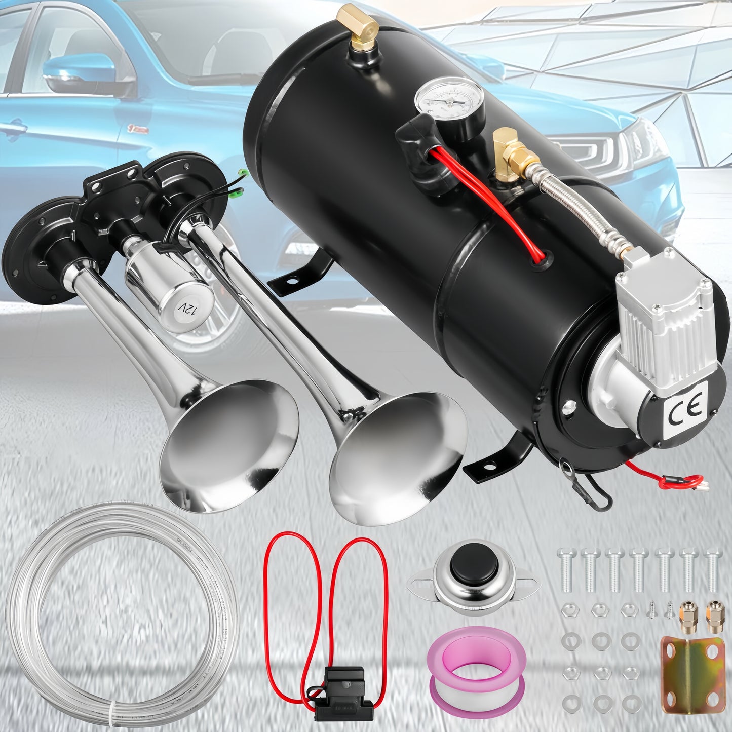 Car Dual Pipe Air Horn Kit – High-Performance Electric Compressor Horn