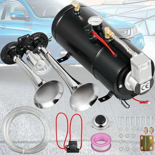 Car Dual Pipe Air Horn Kit – High-Performance Electric Compressor Horn