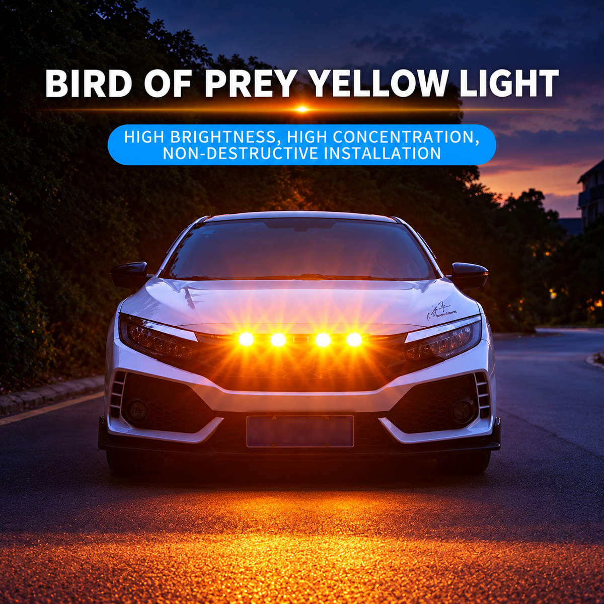 4pcs Car Grill Led Lights 12V Amber Shell with Amber Light Grill Lamp  with Harness Wire