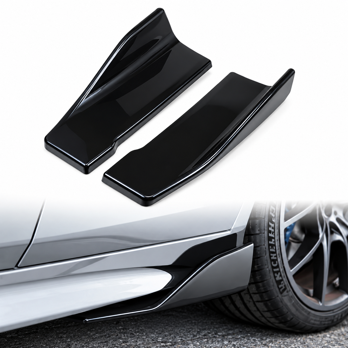 1 pair Universal 35cm Gloss Black Carbon Fibre Side Skirt Spoiler Trim