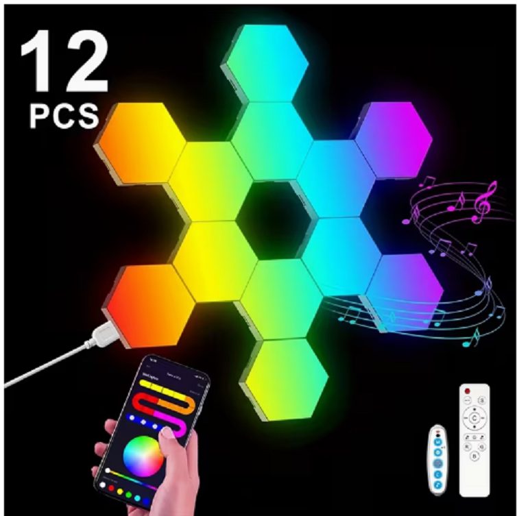 12pcs Hexagon Wall Light Panels RGB/APP