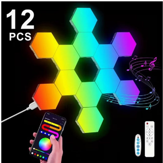 12pcs Hexagon Wall Light Panels RGB/APP