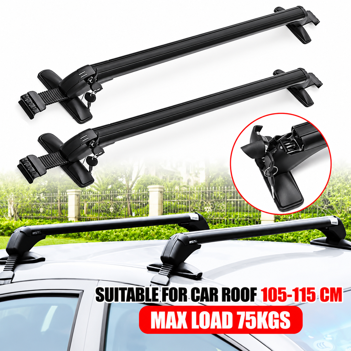1 Pair Universal Car Roof Rack Cross Bars – Lockable with Keys