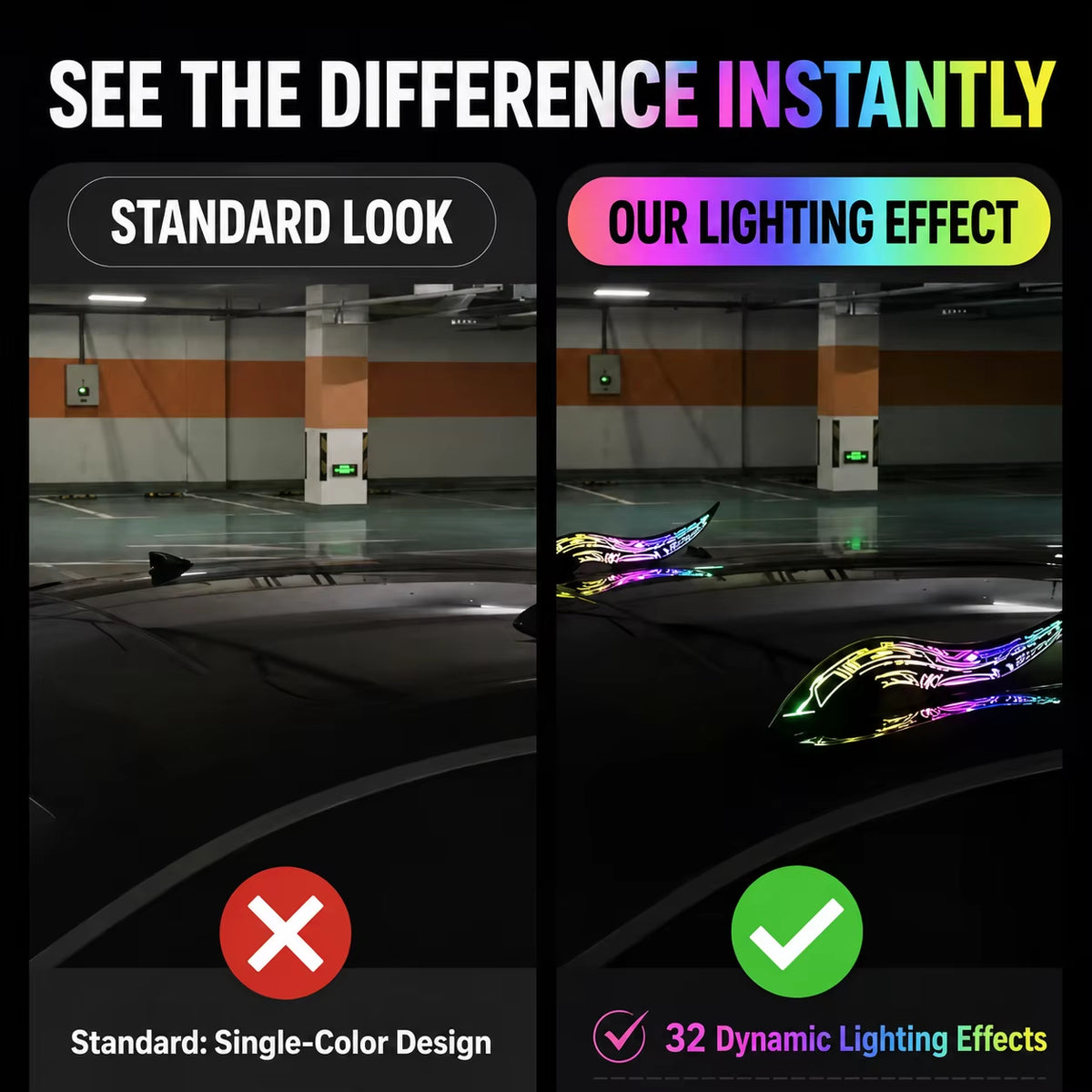 Universal RGB LED Roof Spoiler with Remote, 7-Color Waterproof Car Light