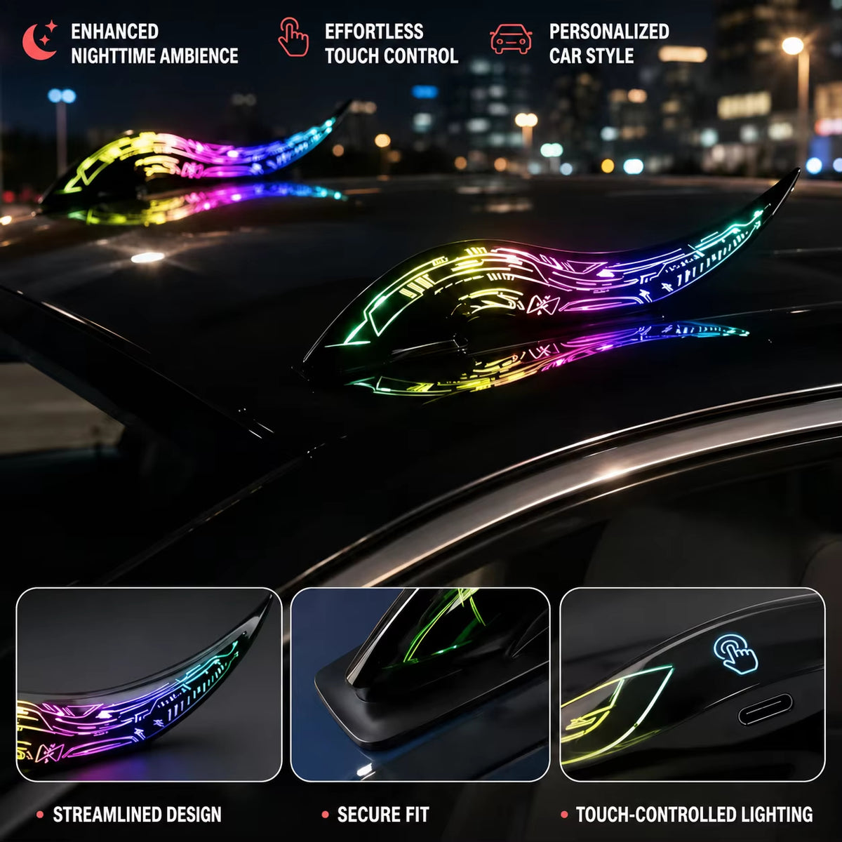 Universal RGB LED Roof Spoiler with Remote, 7-Color Waterproof Car Light