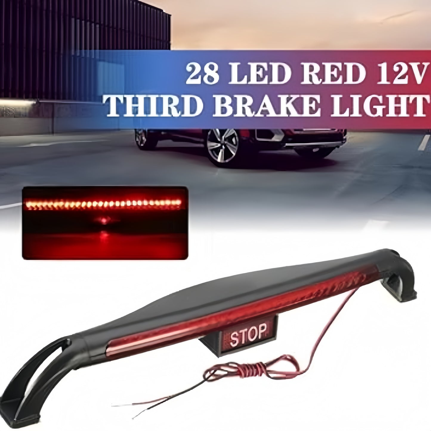 Universal LED Additional Brake Light, Adjustable 360° Car Rear Windshield Third Brake Light, High Bright Red Tail Light