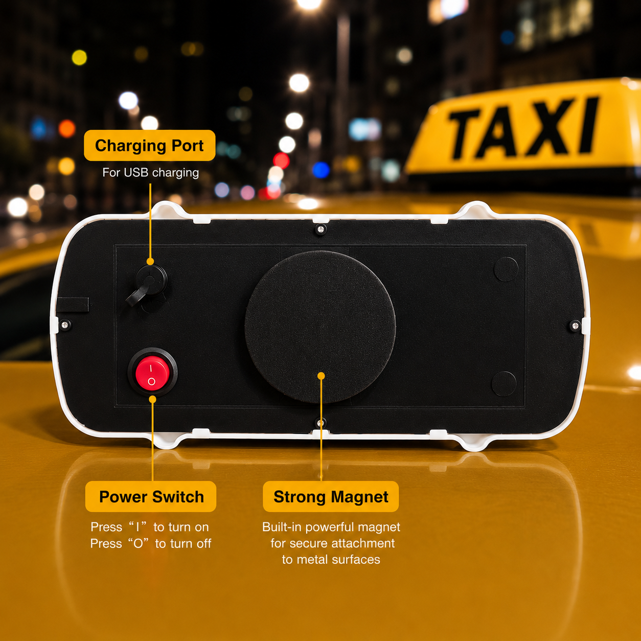 Rechargeable LED Taxi Light – Waterproof Car Roof Light with Magnetic Base