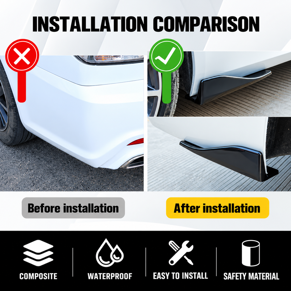 1 pair Universal 35cm Gloss Black Carbon Fibre Side Skirt Spoiler Trim