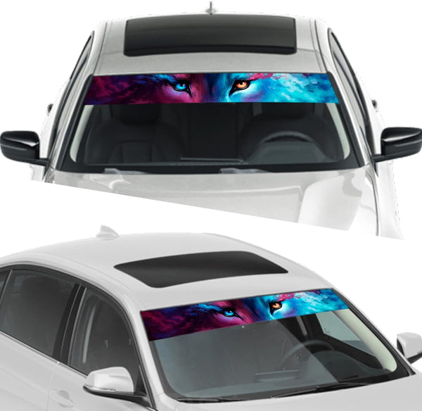 Car Front/Rear Sun Strip Visor Vinyl Decal Windshield Cast Film 3D Sticker-Wolf