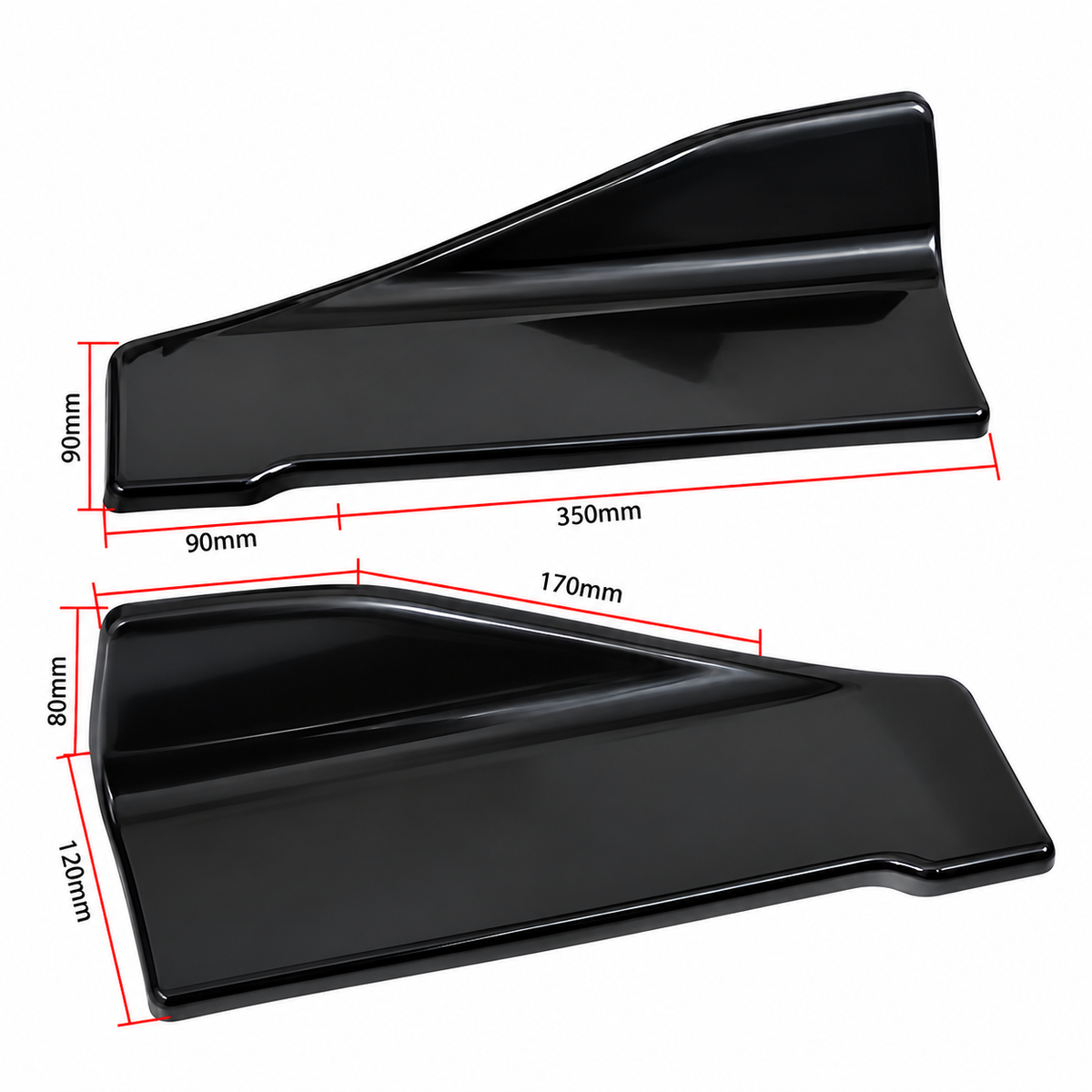 1 pair Universal 35cm Gloss Black Carbon Fibre Side Skirt Spoiler Trim