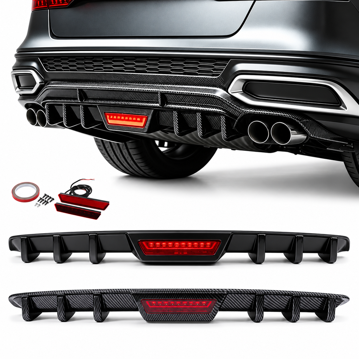 Universal Sport Rear Bumper Spoiler with LED Lights – Shark Fin Style