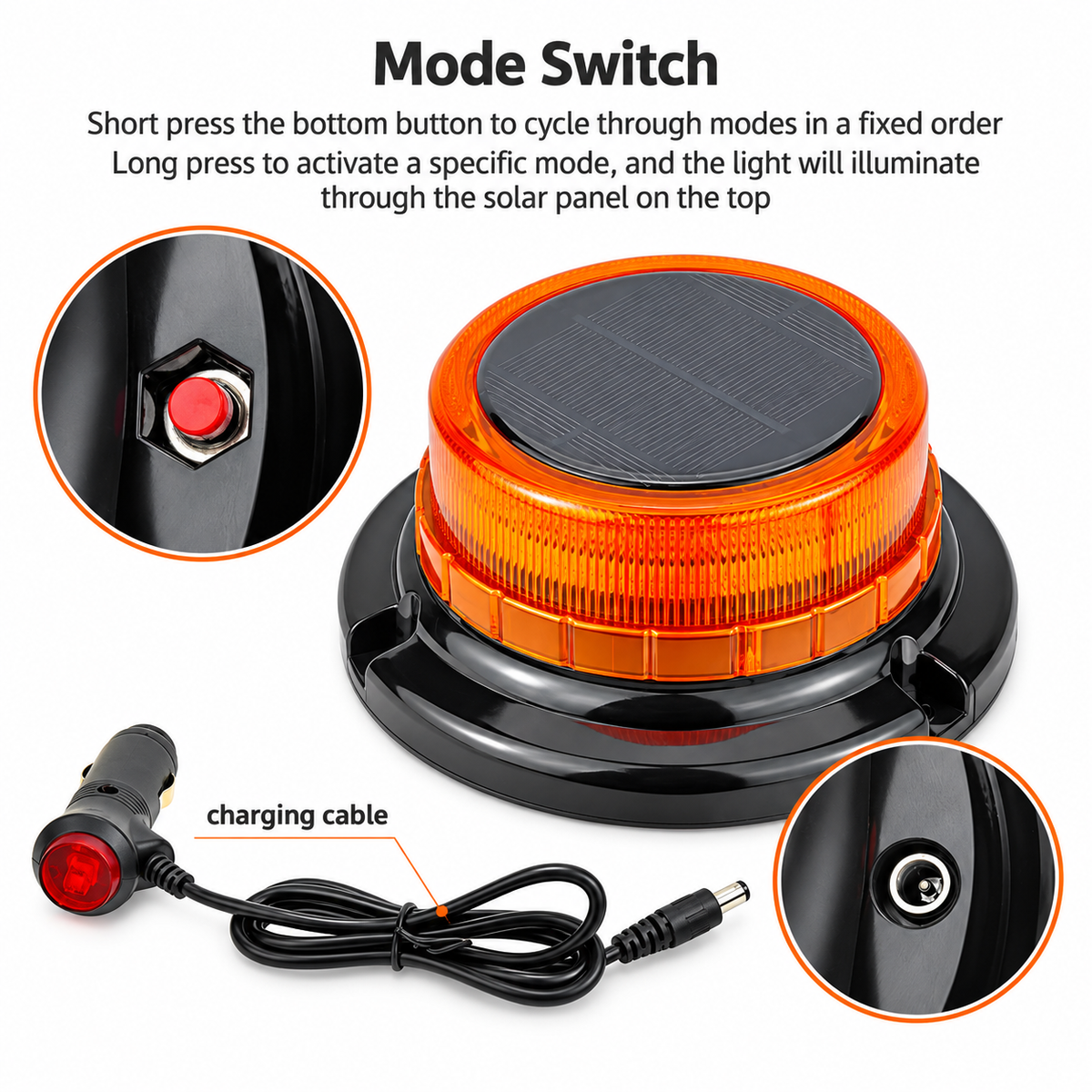 Solar-Powered Magnetic LED Warning Light – Car Roof Emergency Strobe Light