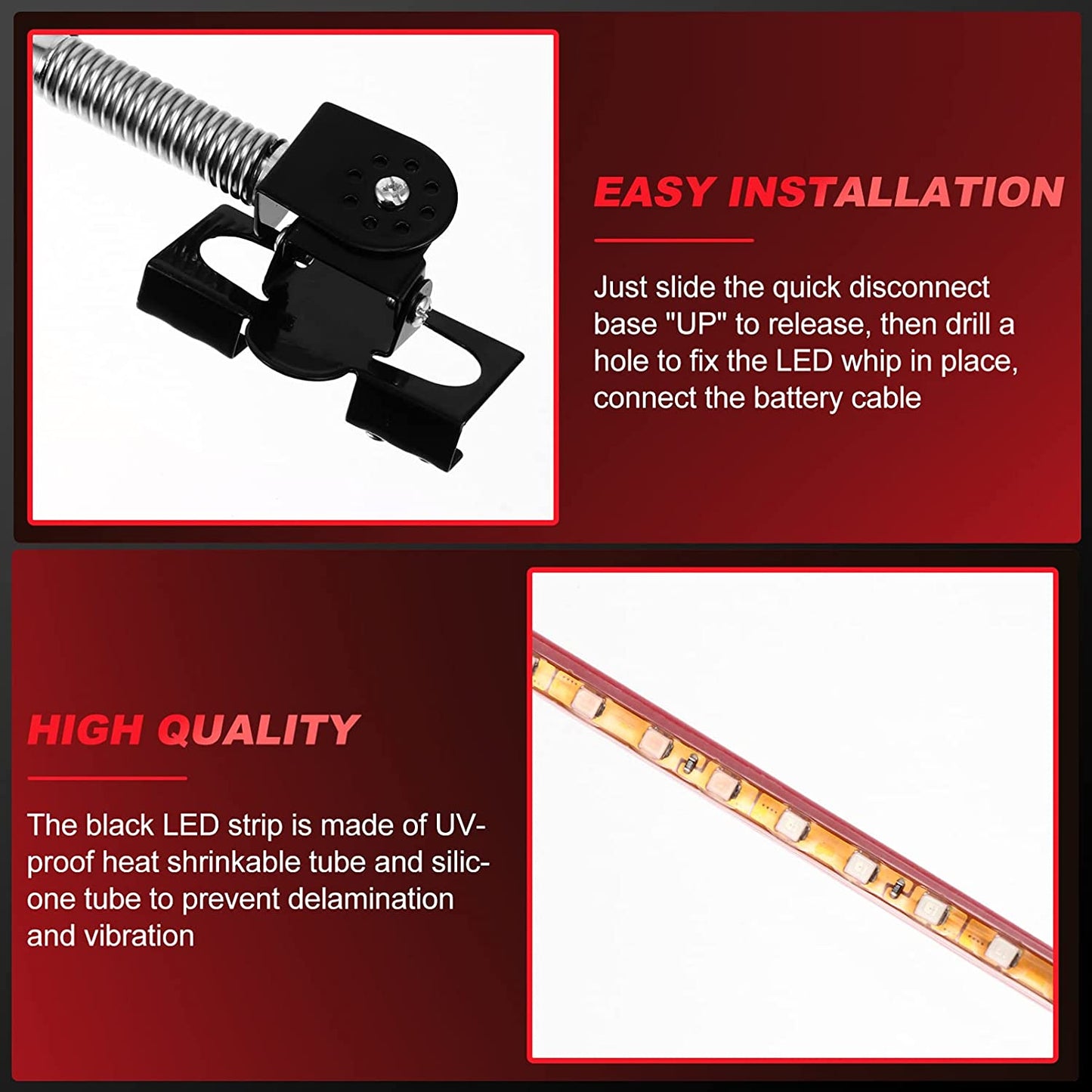 2pcs 12V 50cm LED Whip Light Weatherproof Lighted Antenna Whip