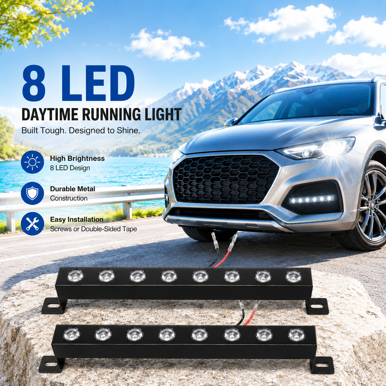2PCS 12V 8LED High Brightness Daytime Running Light