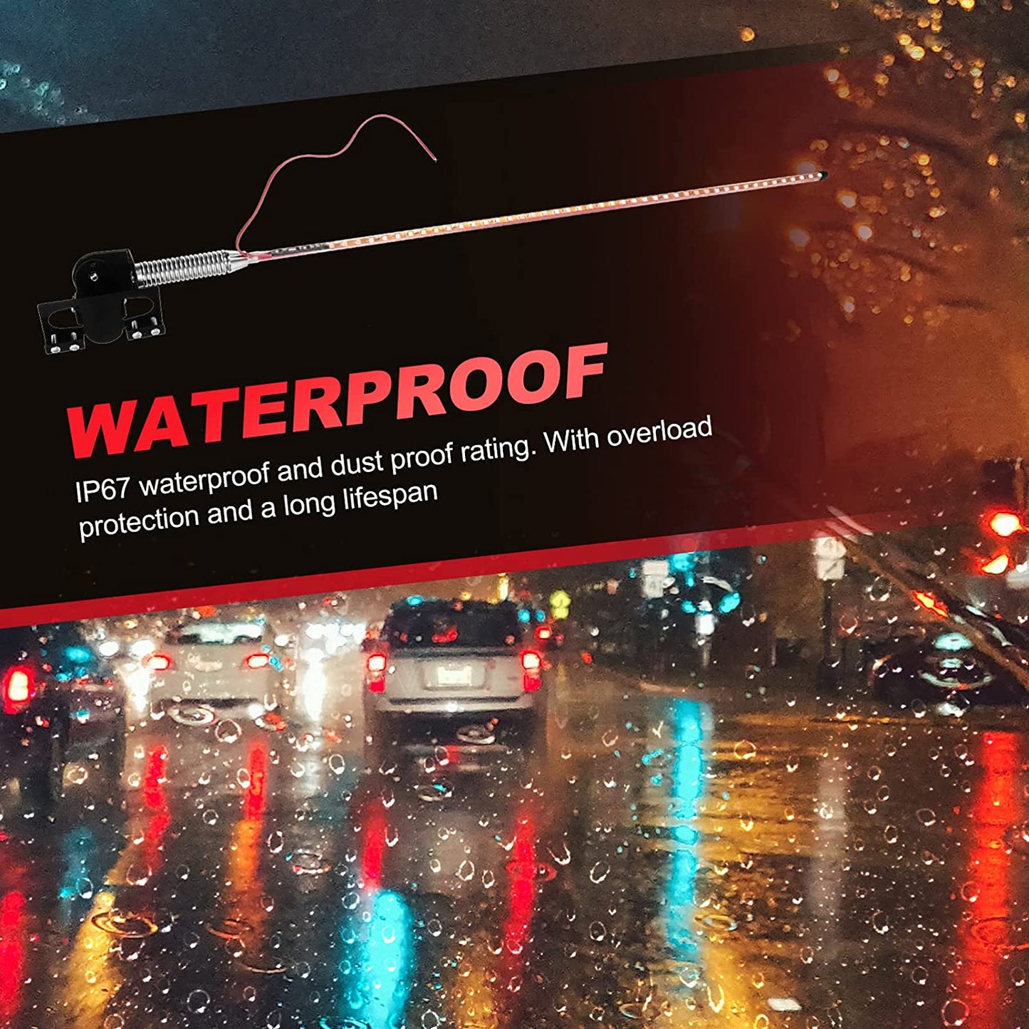 2pcs 12V 50cm LED Whip Light Weatherproof Lighted Antenna Whip