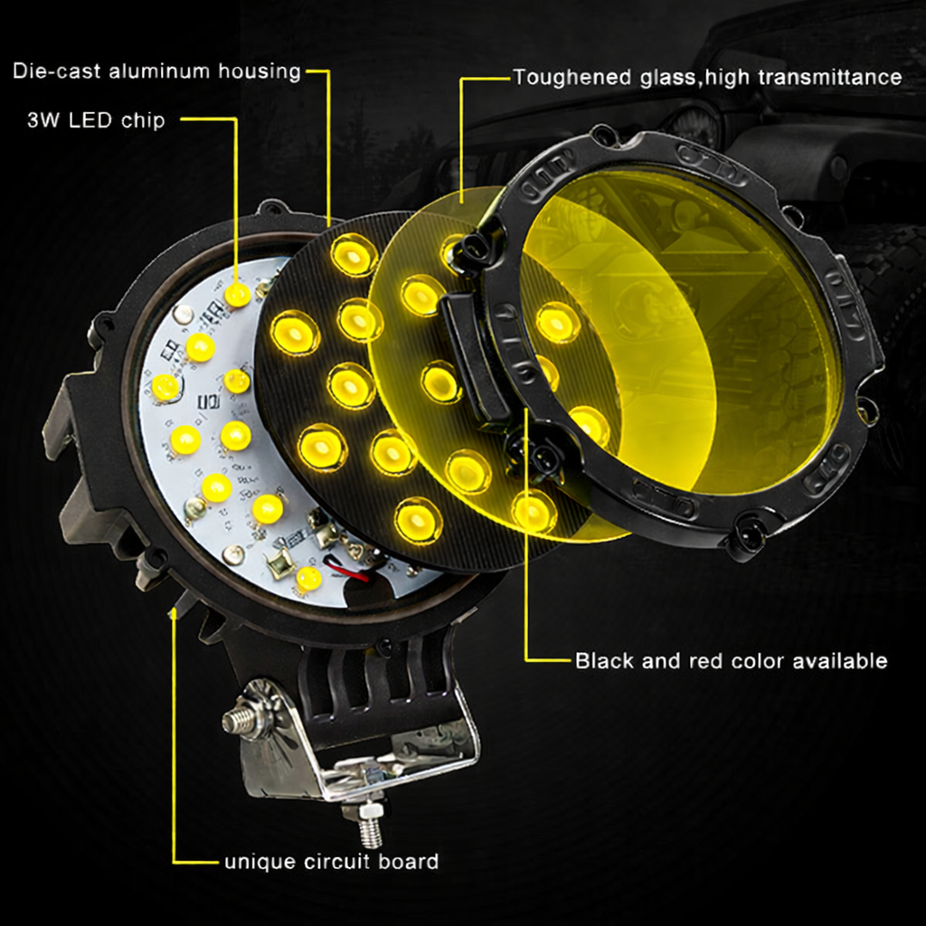 2PCS 7 inch 51W Offroad Car Spot Beam Led work Driving Light-BLACK SHELL