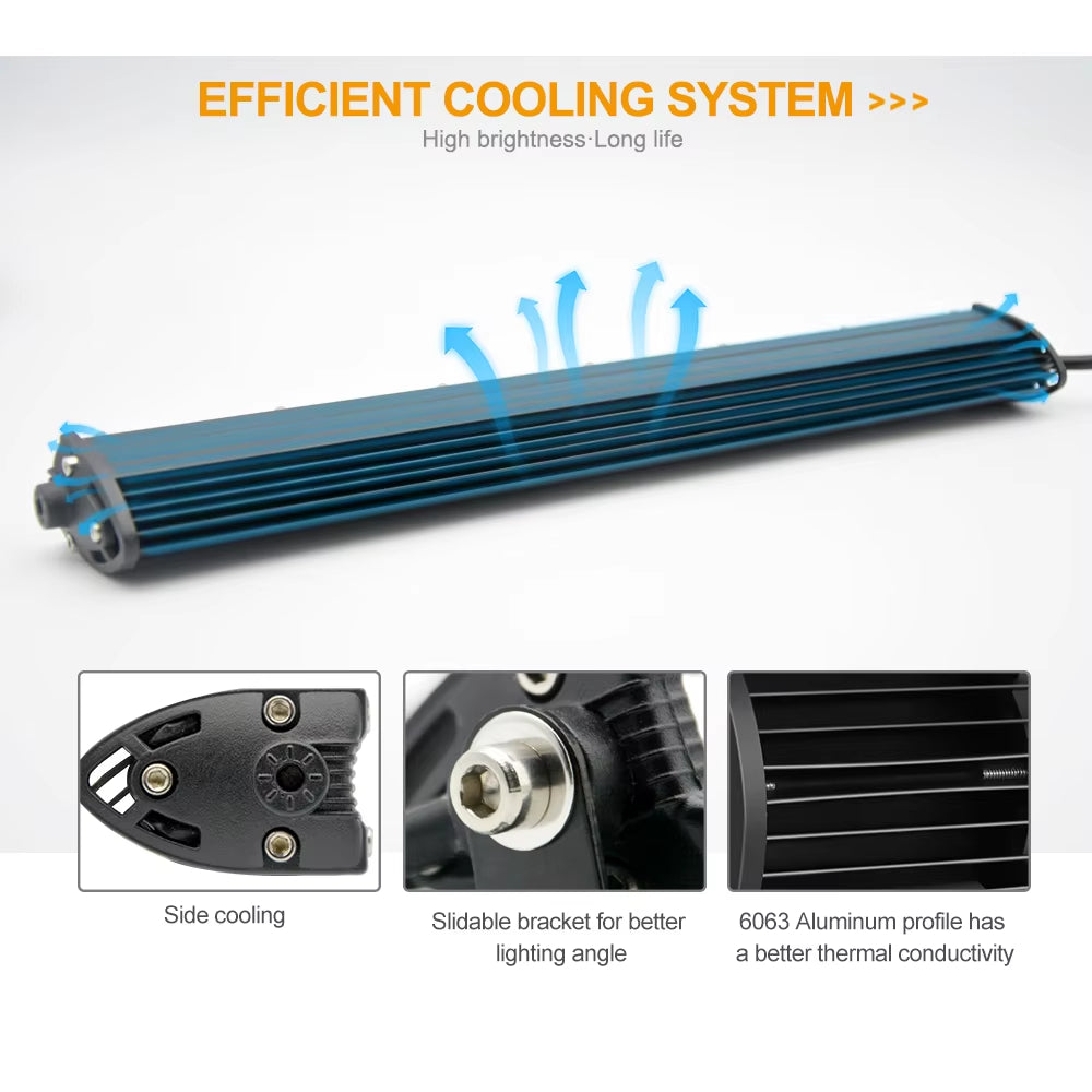 72W 26inch Cree Single Row Thin LED Work Light Bar Spot Beam for Off Road