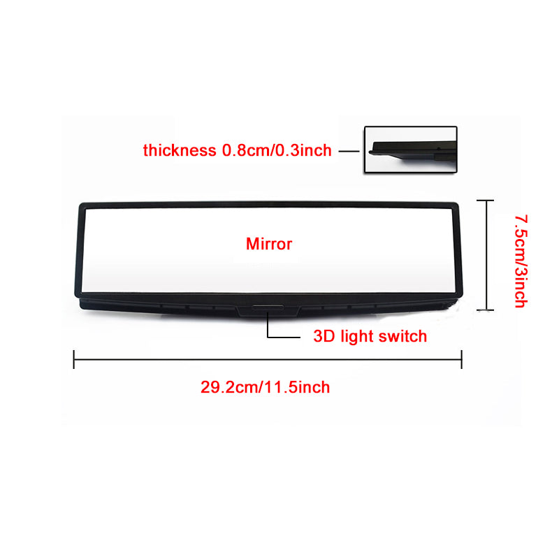 Car Indoor Rearview Mirror Universal 3D Flat Rearview Mirror Lighted LED CLIP-ON Rear View Mirror ABS Racing Car Styling