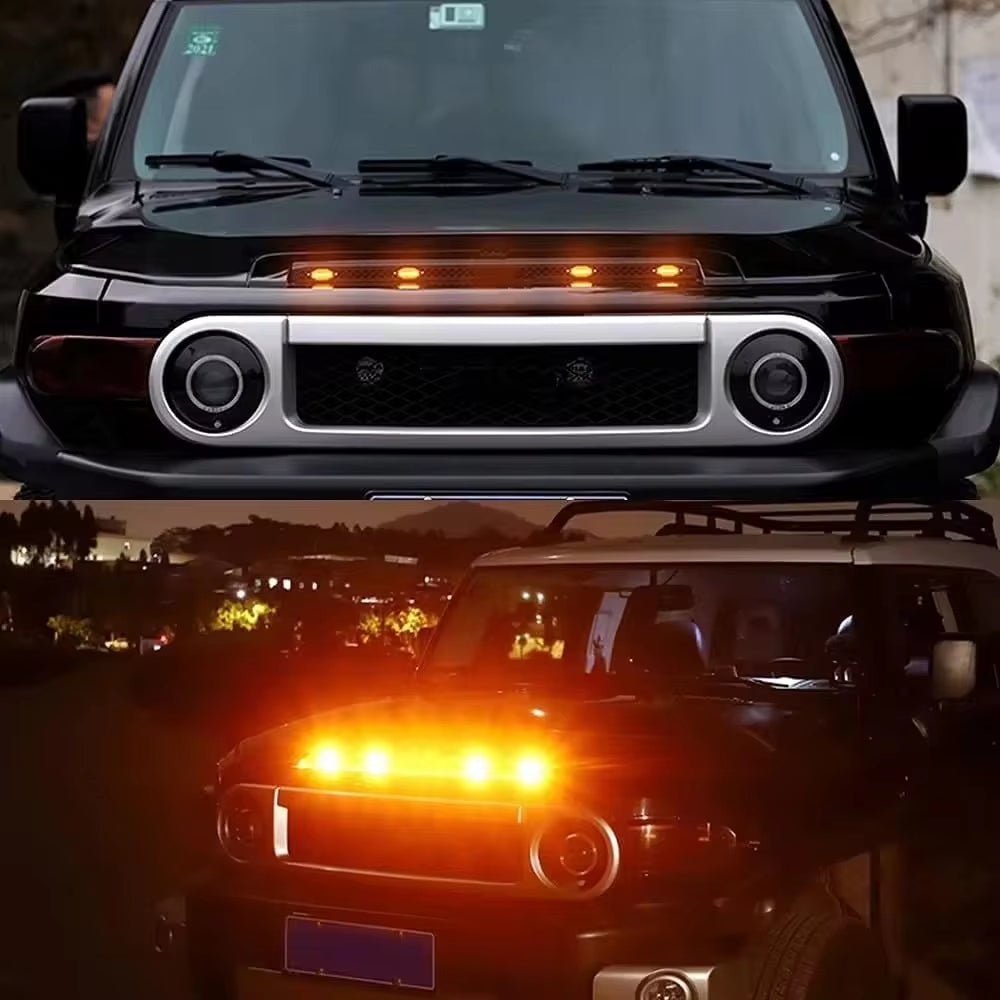 4pcs Car Grill Led Lights 12V Amber Shell with Amber Light Grill Lamp  with Harness Wire