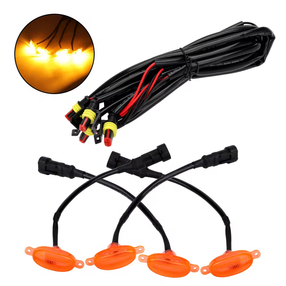4pcs Car Grill Led Lights 12V Amber Shell with Amber Light Grill Lamp  with Harness Wire